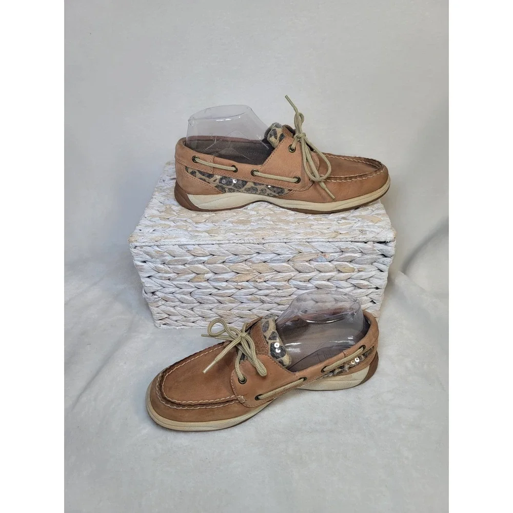 Sperry Top Sider Coastal Nautical Preppy Loafers Boat Shoe Animal Print Size 8.5